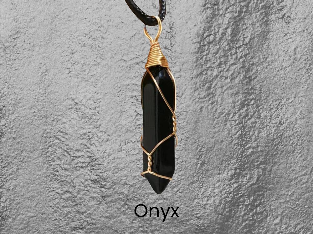 Onyx Gold Wrapped Necklace Boho Pendant Necklace